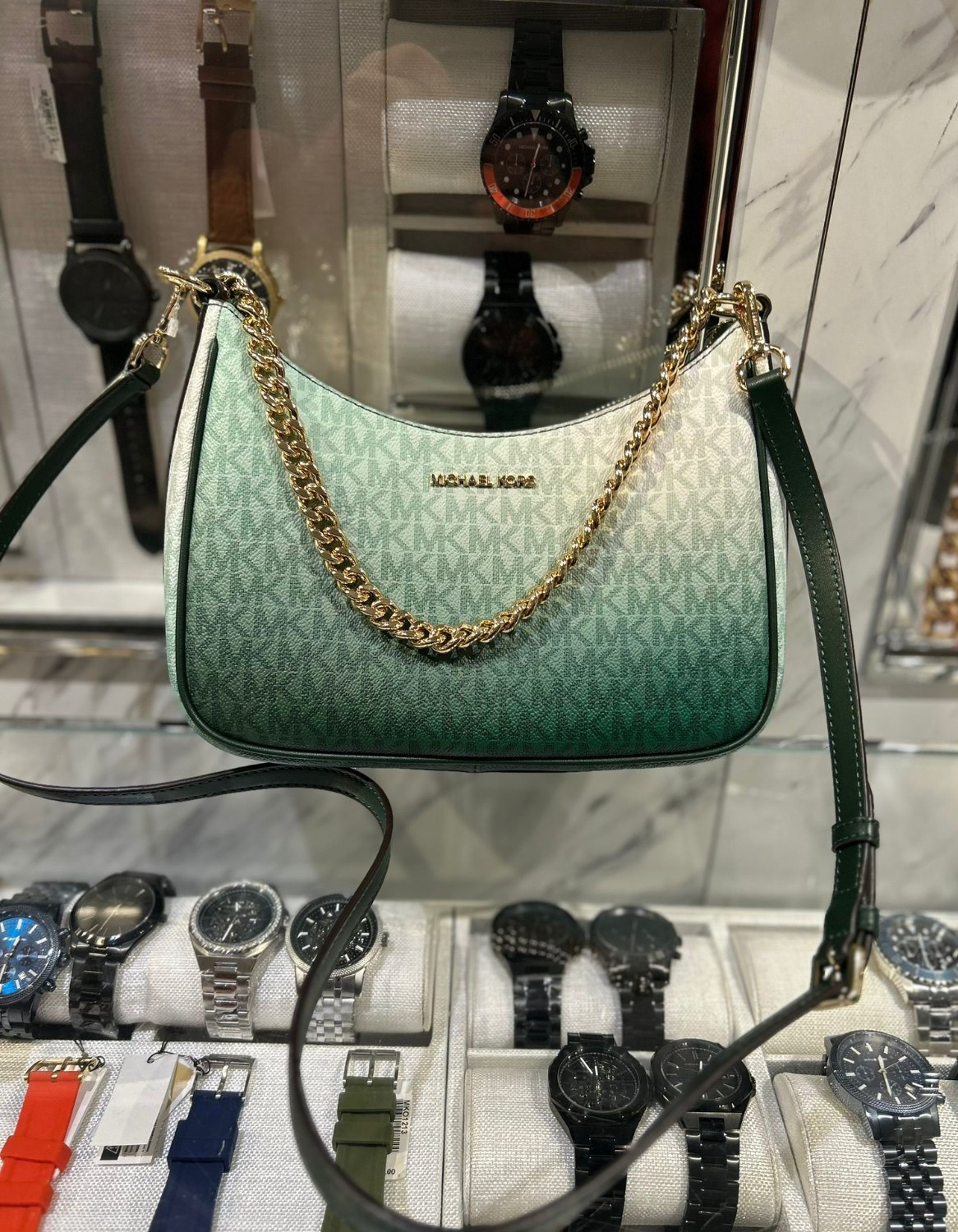Michael Kors Jet Set Large Women Pochette Ombré Logo Crossbody Bag Moss Multi