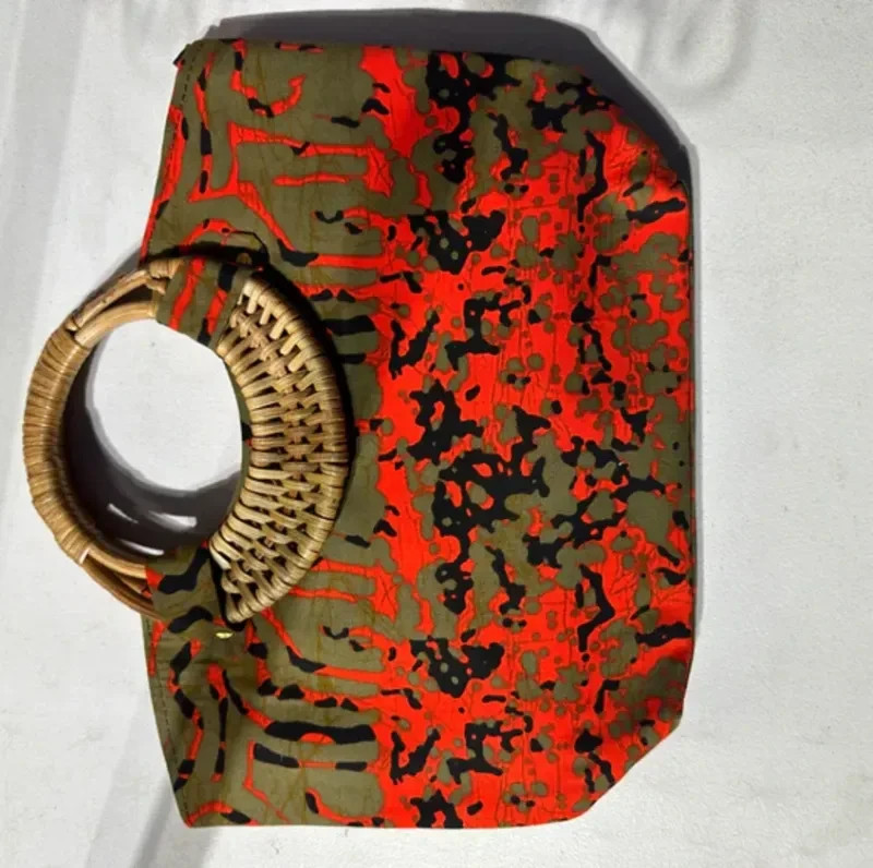 Olive Green & Neon Orange Abstract-Print Benin Purses