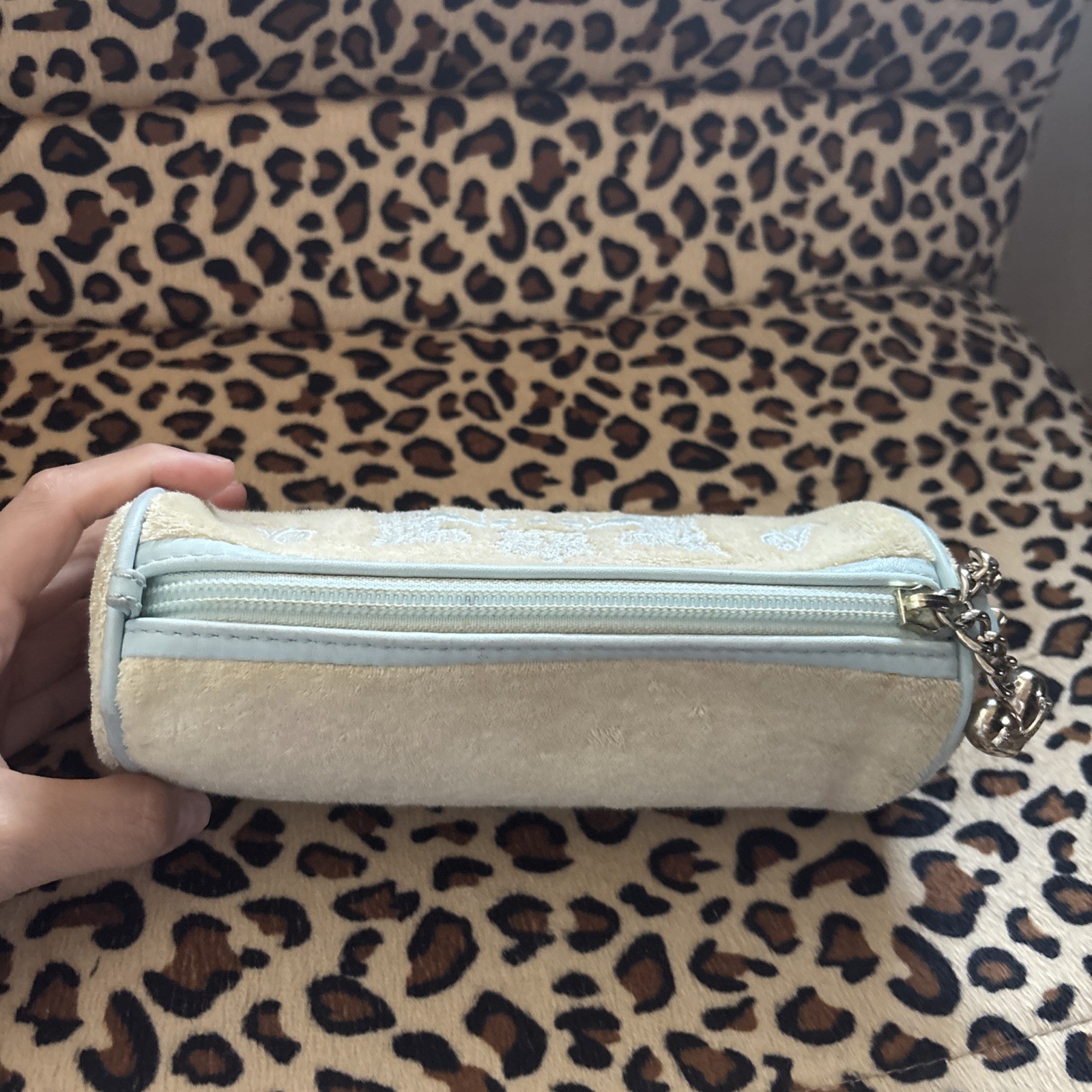 Vintage Juicy Couture Barrel Pouch Blue And White Stained