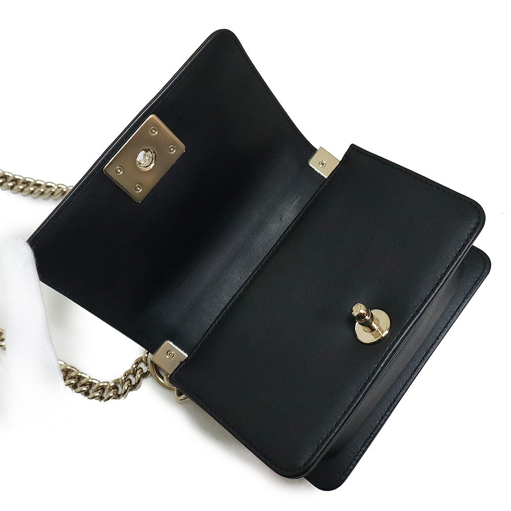 CHANEL Boy Chanel Chevron VStitch Chain Mini Shoulder Bag Calfskin, Black A67364