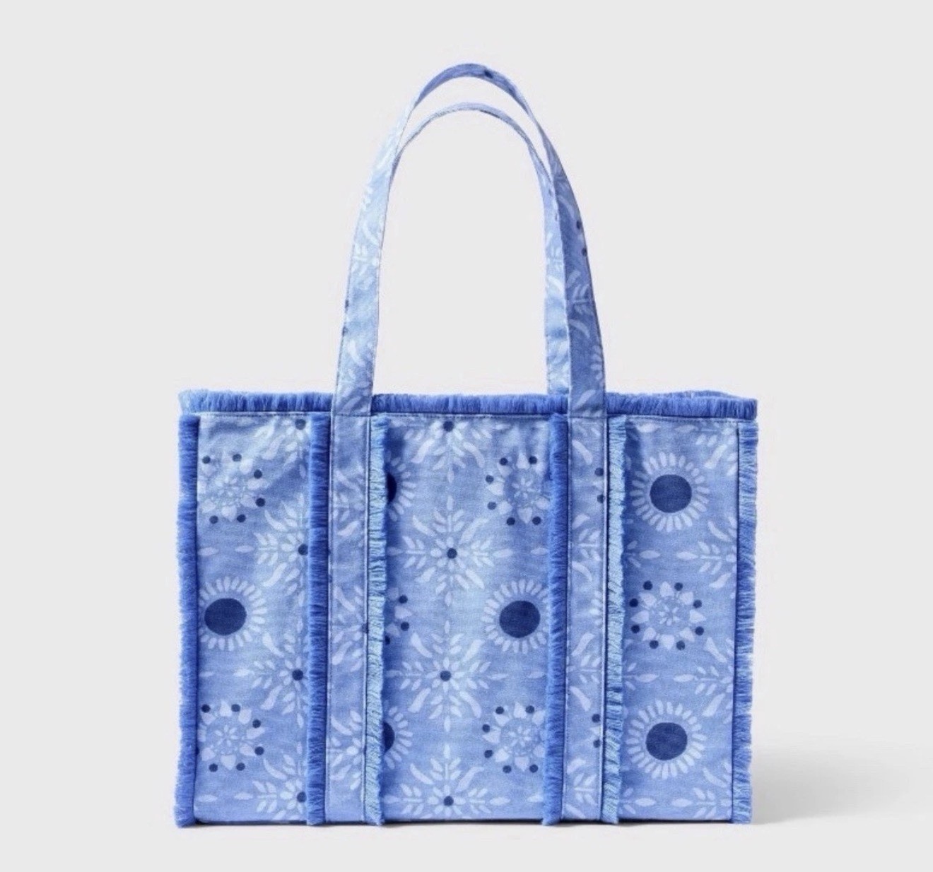 Roller Rabbit x Target Star Medallion Fringe Canvas Tote Bag Blue Beach -In Hand