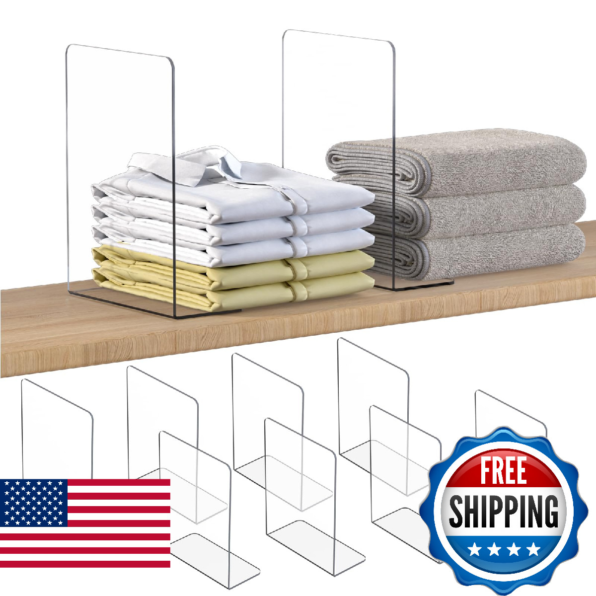 OKPOW Shelf Dividers Closet Organizer – 12″ Tall X 9″ Deep Acrylic Clear Sturdy