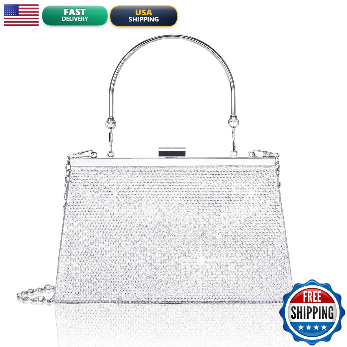 Larcenciel Womens Evening Handbags Sparkly Top-Handle Rhinestone Purse W/Chain