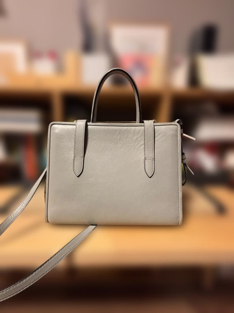 Strathberry Midi Tote Handbag Shoulder Bag Purse Leather in Gray USED Good Cond