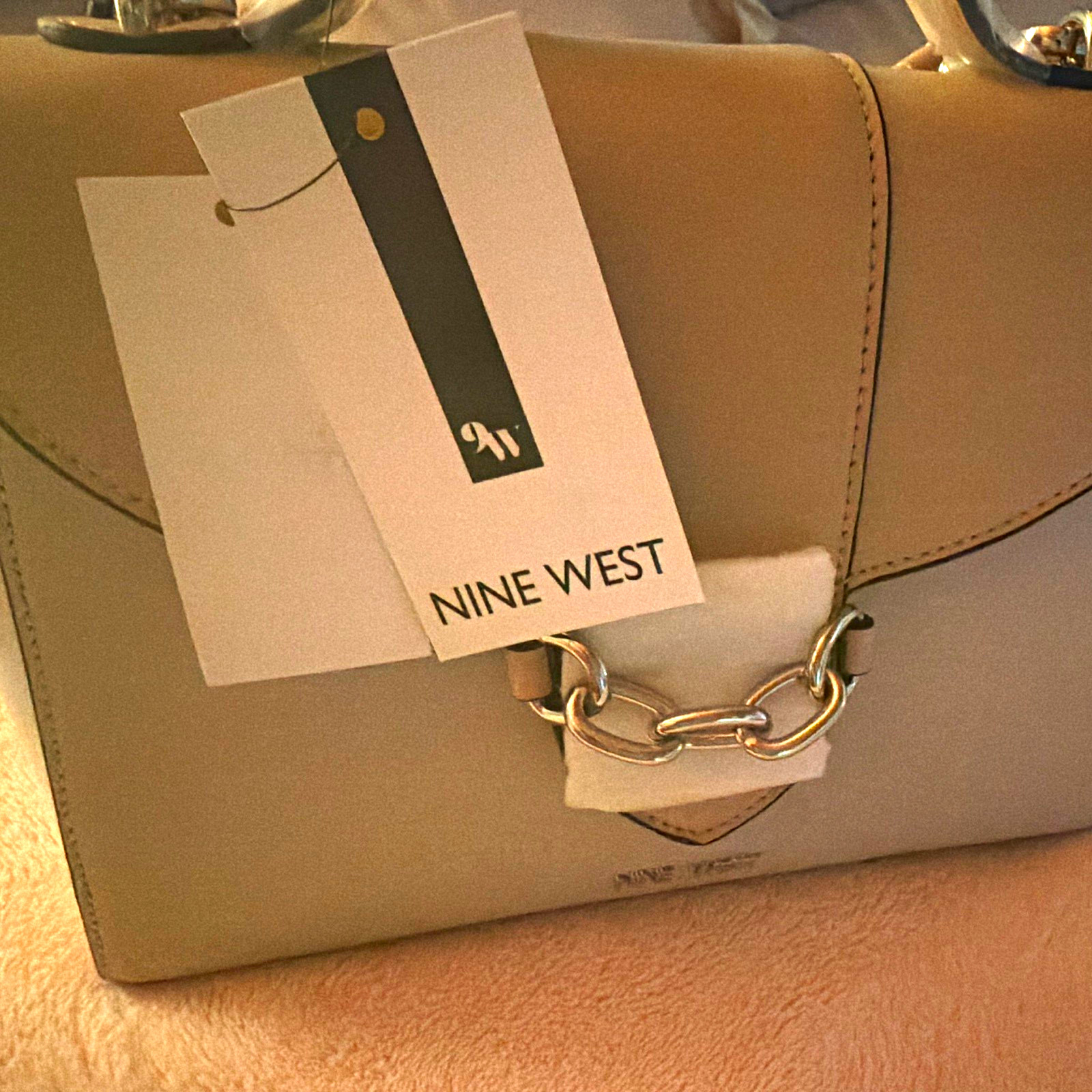 Nine West Beige Medium Satchel Top Handle, Detachable Strap, Chain, Magnetic