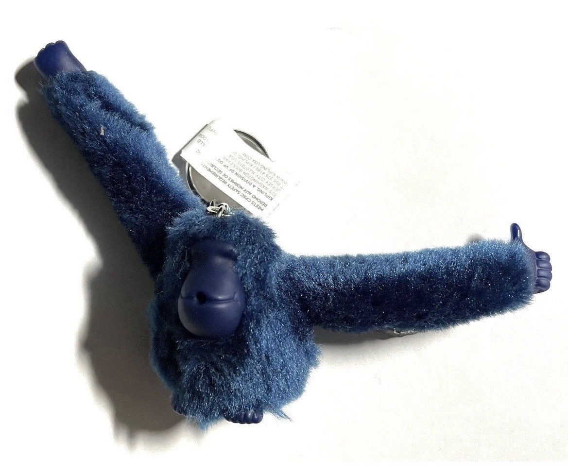 NWOT KIPLING Rare Blue 2” Blue Face Monkey LUCAS Key Chain Ring Bag Charm Fob