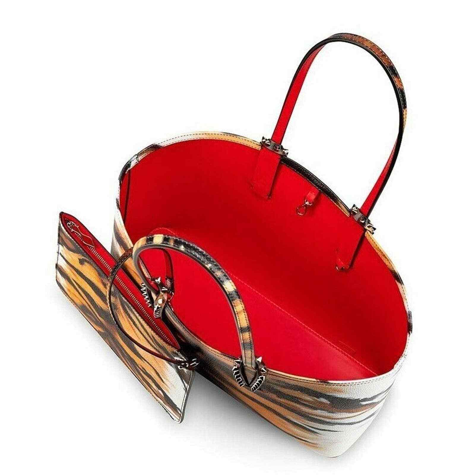 Christian Louboutin Cabata Small Black Brown Bengale Leather Tote Shoulder Bag