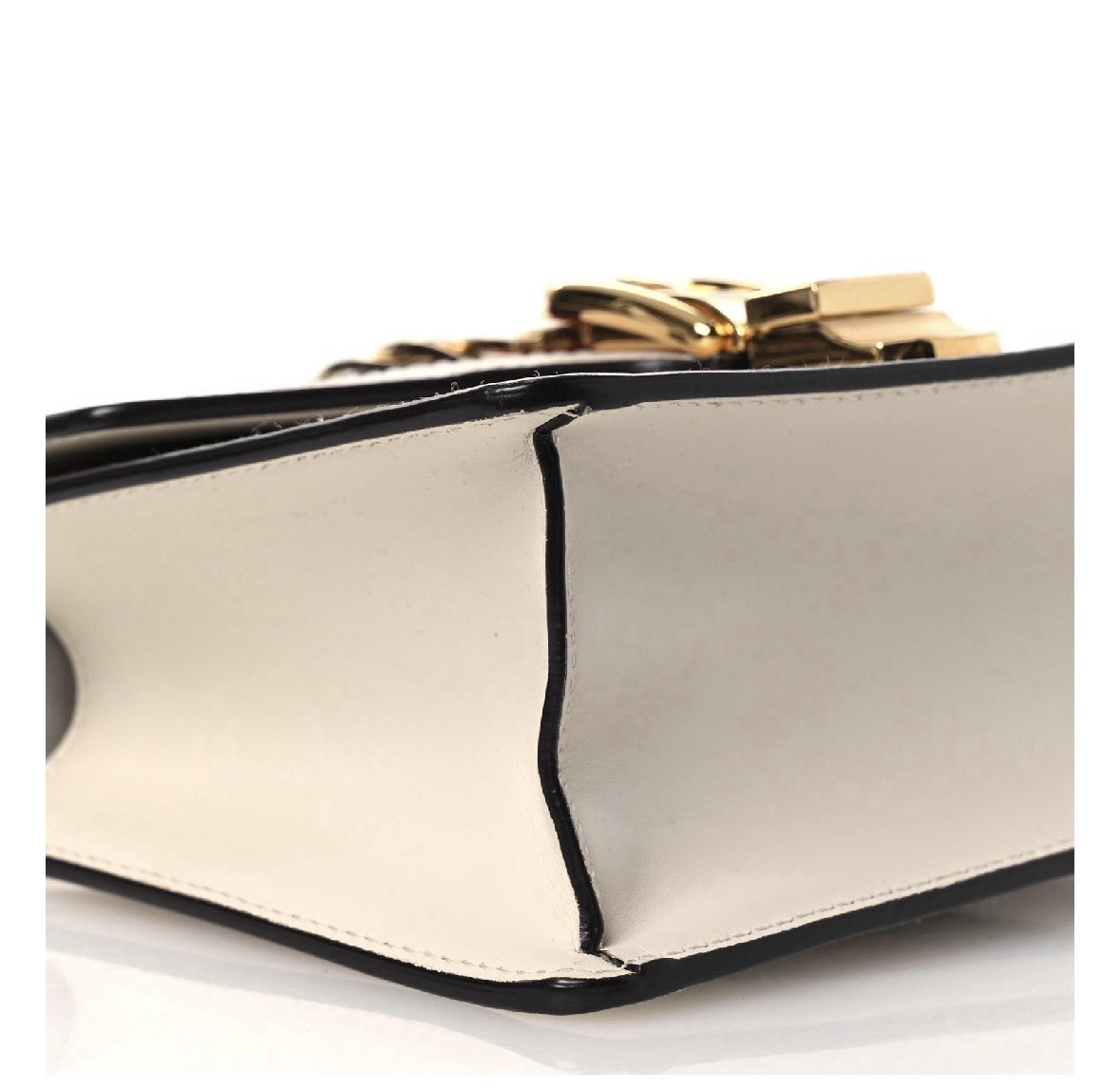Gucci Sylvie Small White Shoulder Bag Web Stripe Gold Chain Buckle Strap