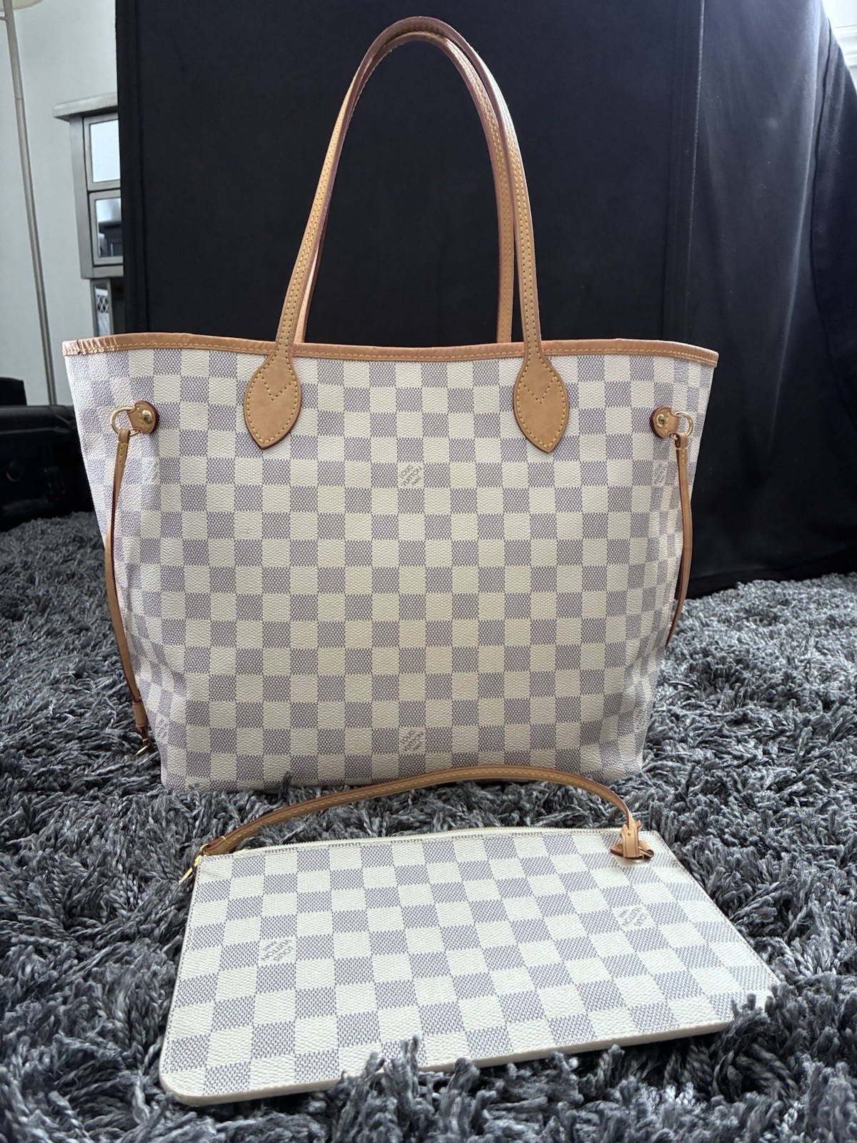 Louis Vuitton Neverfull Damier Azur MM Tote Bag With Wallet