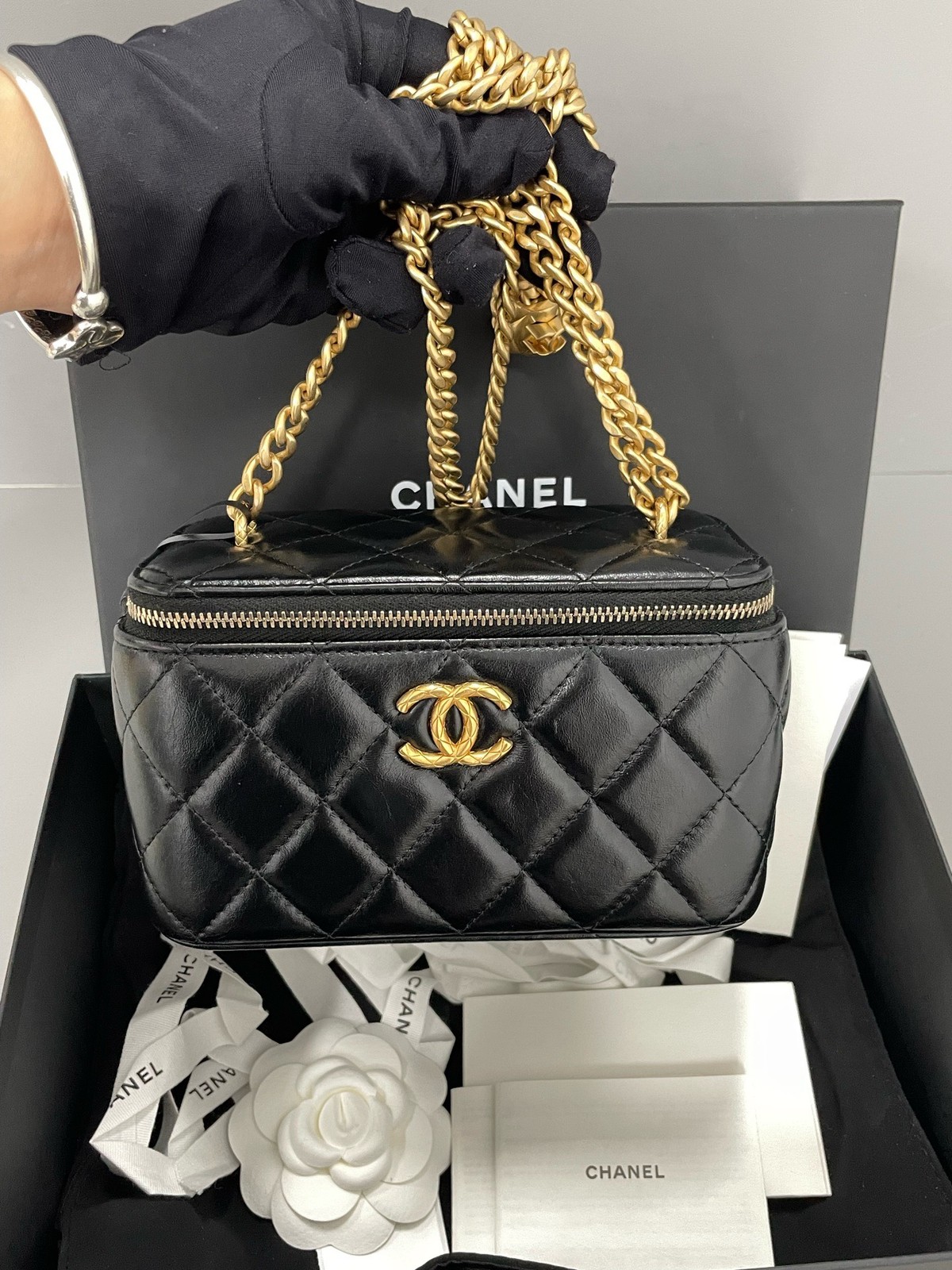 Chanel 23B Vanity Case Black Lambskin Gold Adjushtable Ball Chain [Duties Paid]