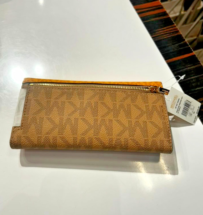 Michael Kors Women Small Jet Set MK Logo Crossbody Bag+Trifold Wallet Honeywheat