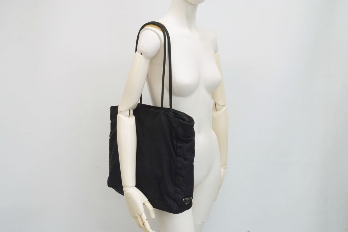 PRADA Shoulder Bag Tote Triangular Logo Plate A4 Tessuto Nylon Black 6284h