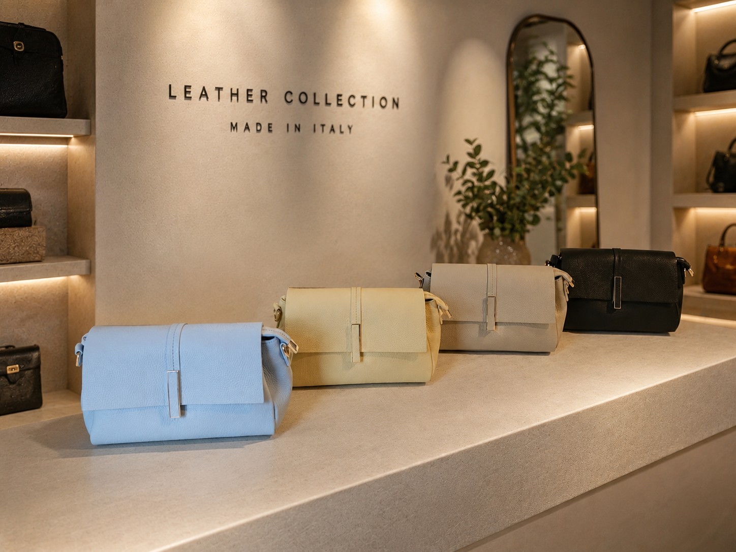 Baby Blue Italian Leather Crossbody Bag, Small Minimalist Purse, Genuine Leather