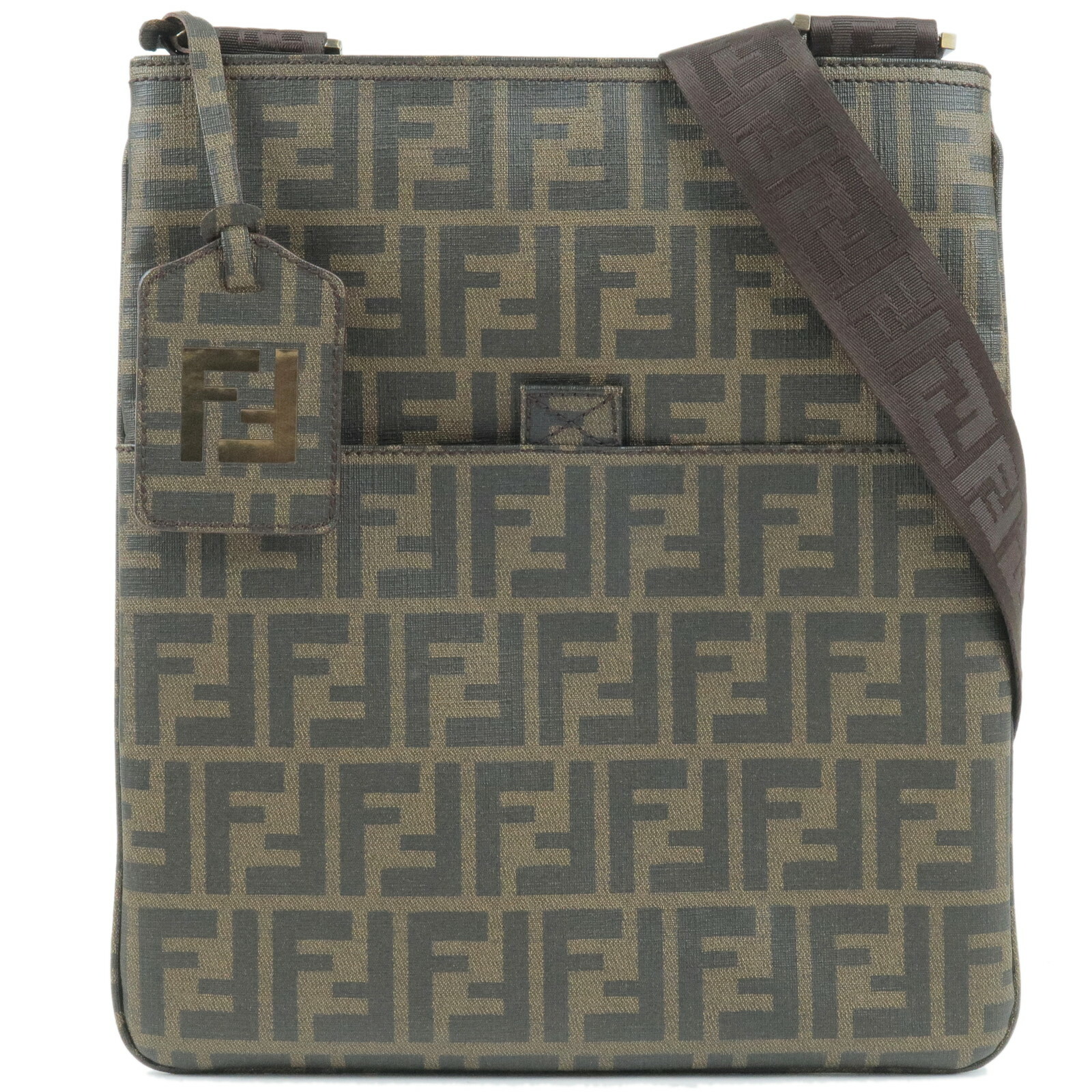 FENDI Zucca Print PVC Shoulder Bag Khaki Black 7VA207 Auth Used