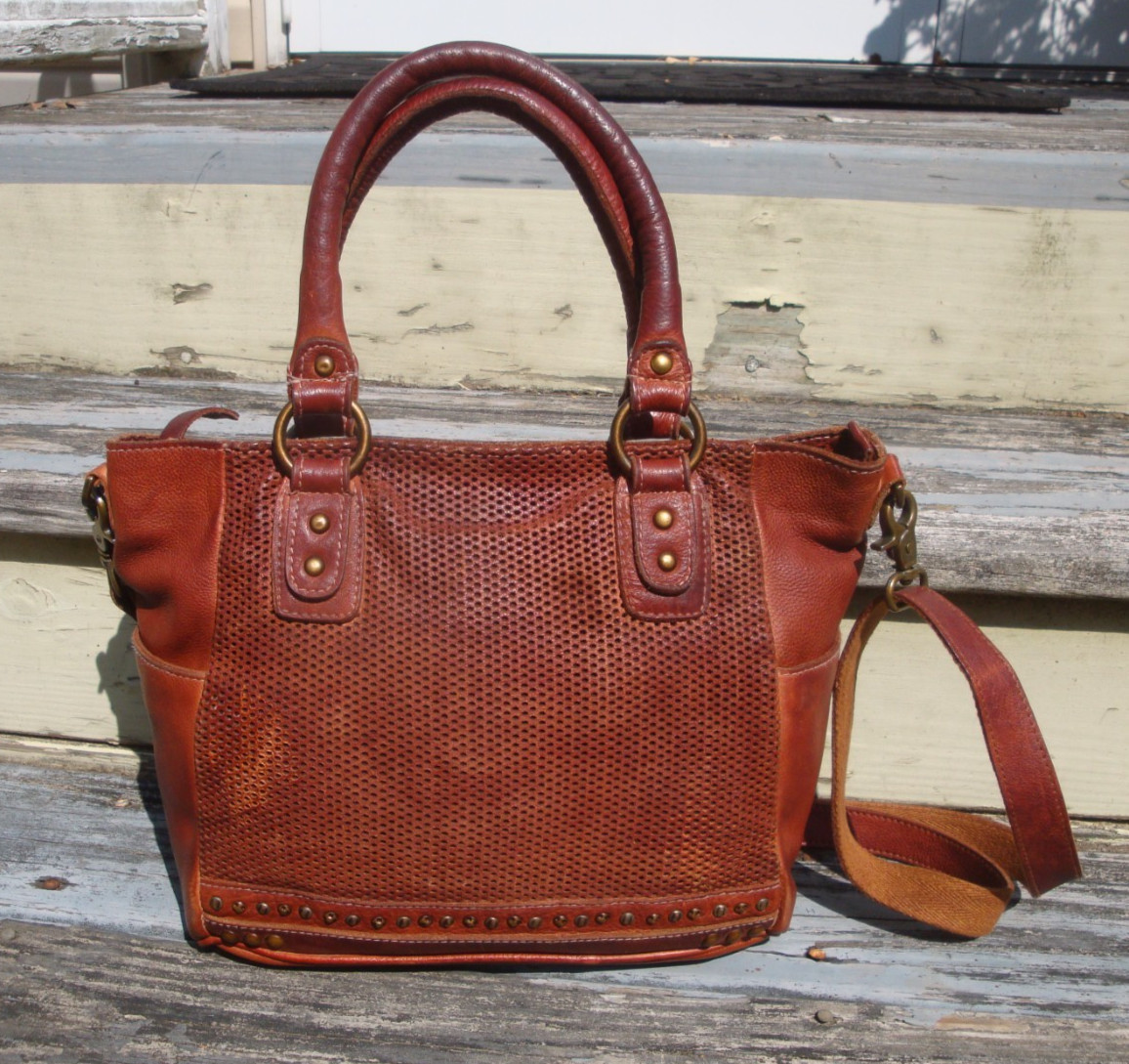 AMSTERDAM HERITAGE Distress Leather Brown Boho Crossbody Handbag Hippie Satchel