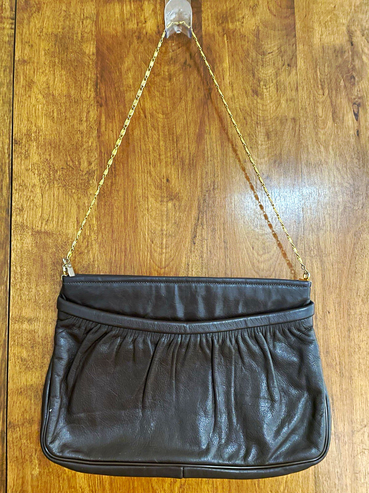 Vintage 70s 80s Brown Shoulder Bag with Gold Chain