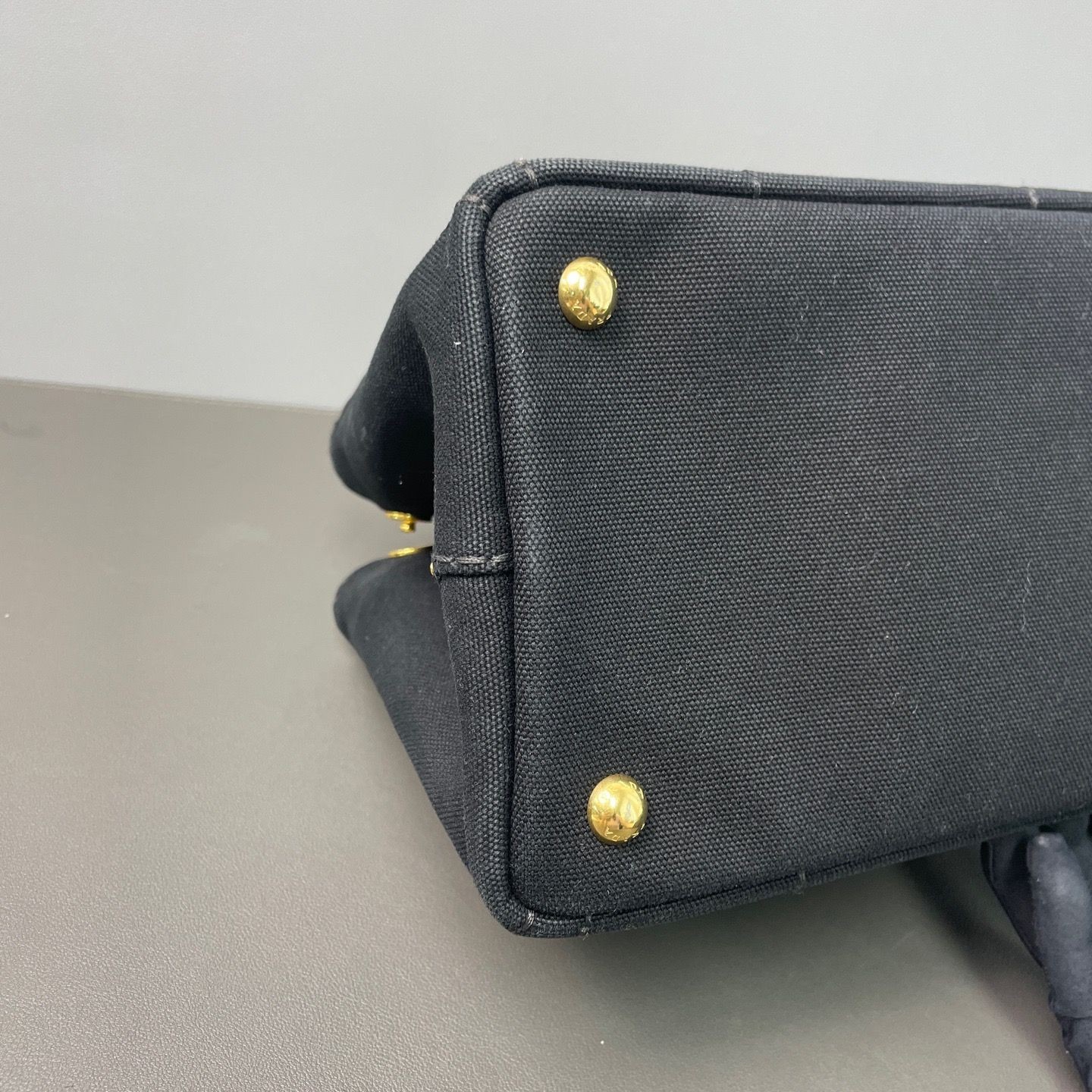 AUTH Prada Black Canvas Gold Logo Print Tote Shoulder Crossbody Bag with Strap