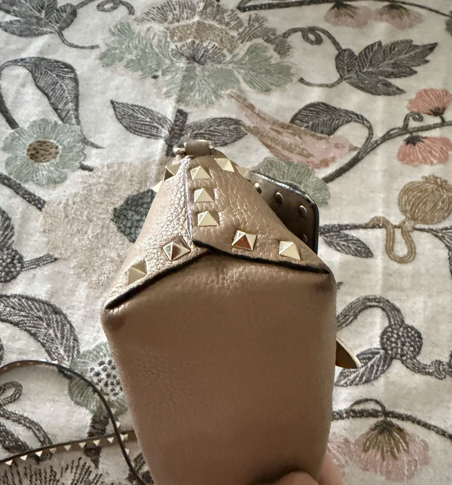 Valentino Garavani Studded Taupe Small Crossbody, Detachable Strap, Gold
