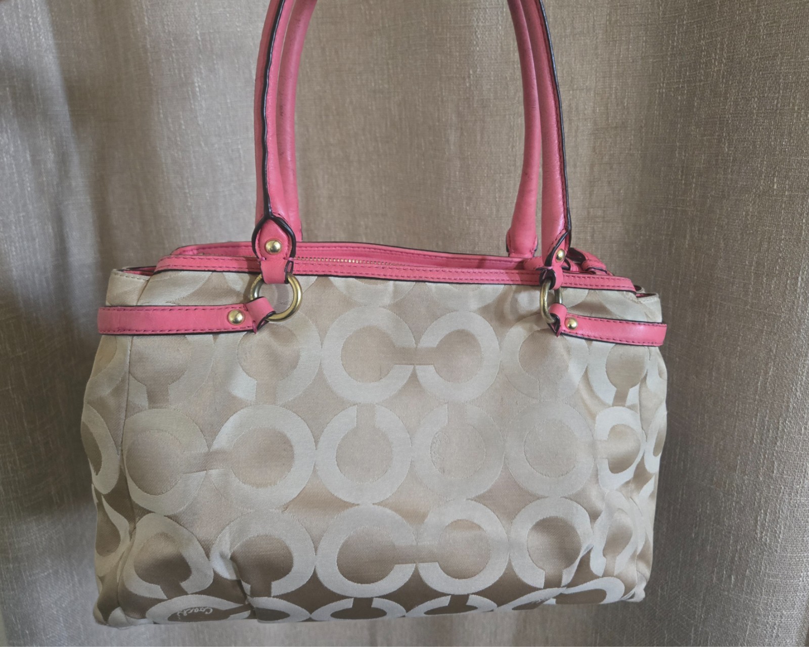 COACH Madison op Art Sateen Kara Carryall Purse – Tote – Handbag – Coral 22344