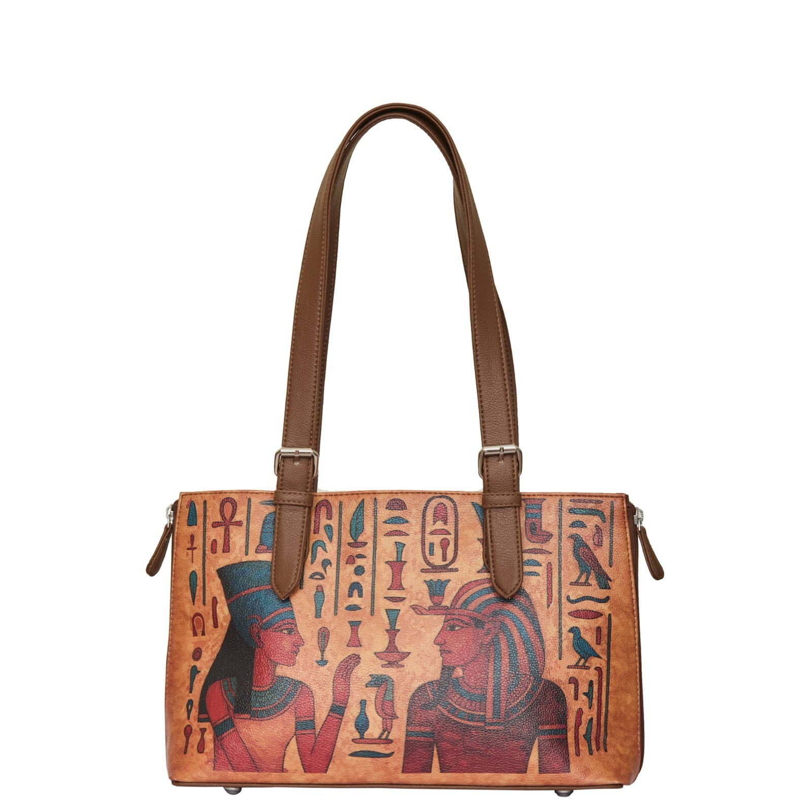 Egyptian Printed Vegan Leather Shoulder Tote Bag for Women – Ladies Top Handle