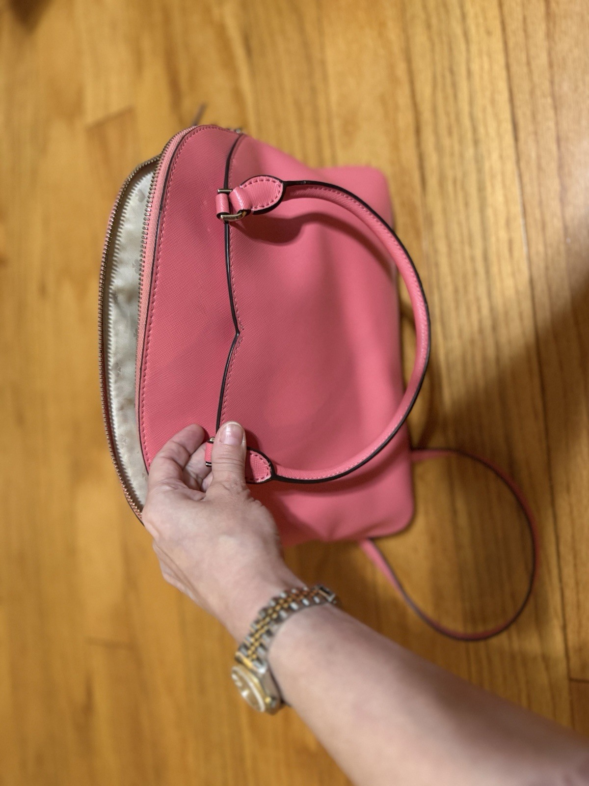 kate spade new york Pink Medium Zip Top Satchel Top Handle Detachable Strap