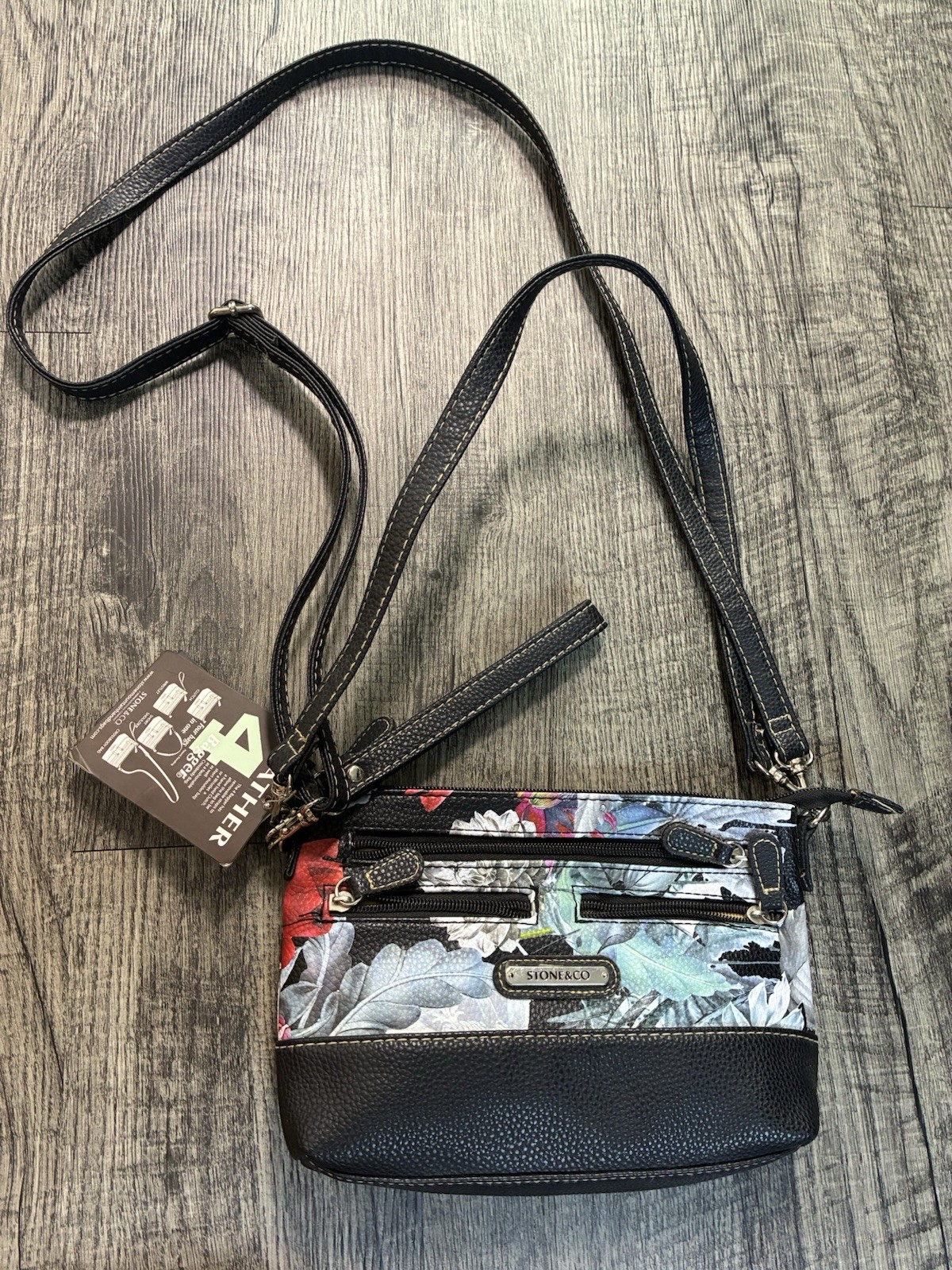 Stone & CO Floral 4-in-one Convertible Leather Cross Body Purse NEW
