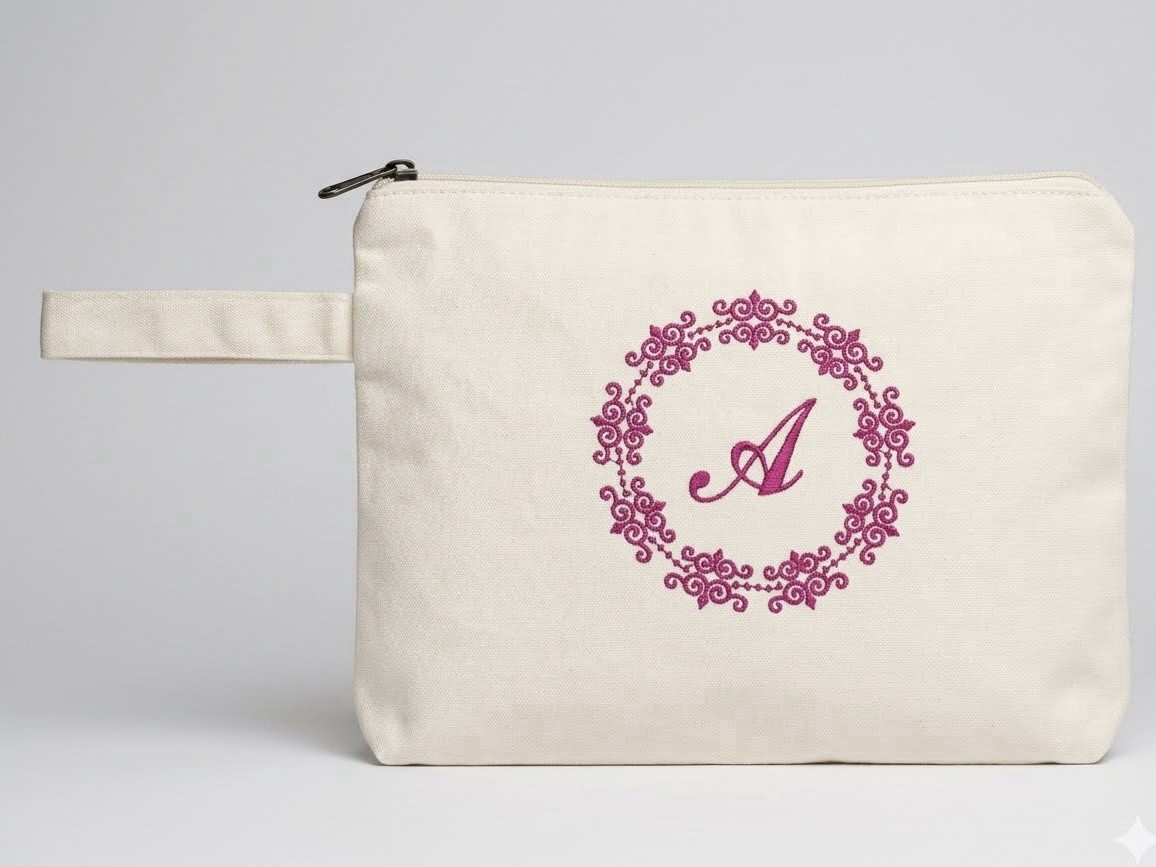 Lily Juliet Lingerie Travel Bag – 9×12 – Pink Embroidered “A” – Cotton Lined Zip