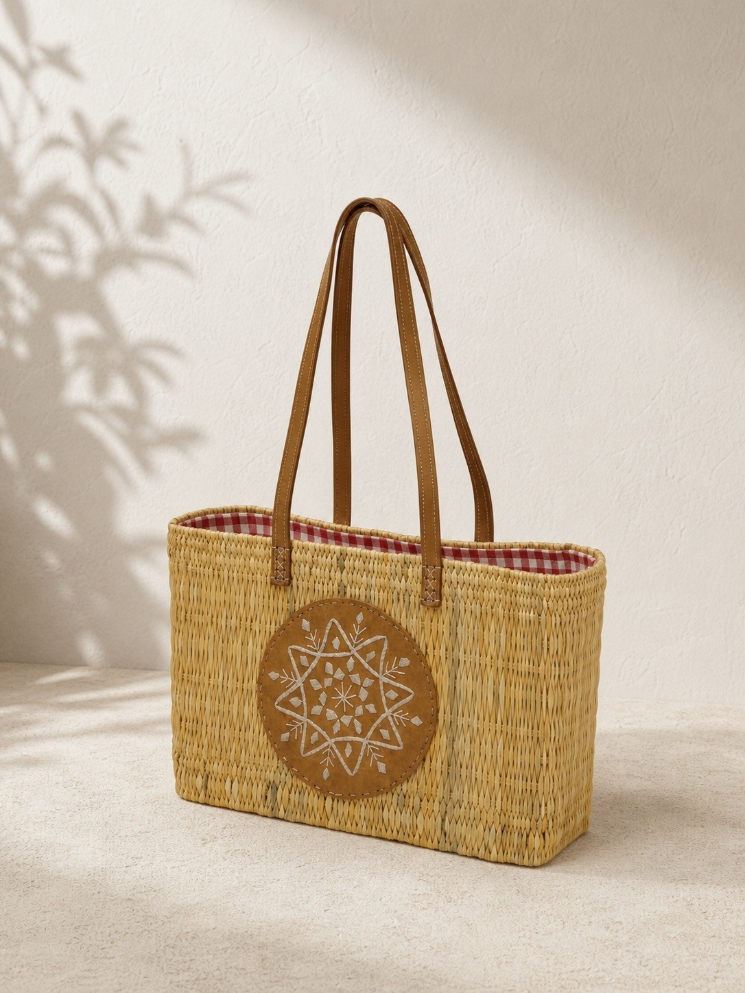 Handmade Moroccan Straw Basket Bag French Market Tote Leather Handles Boho