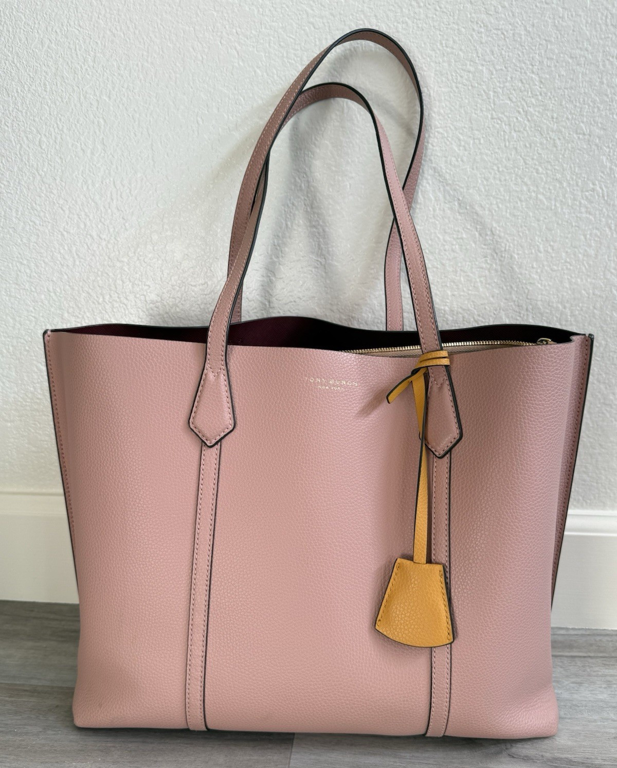 Tory Burch Perry Triple Large Compartment Bag Pebbled Light Pink