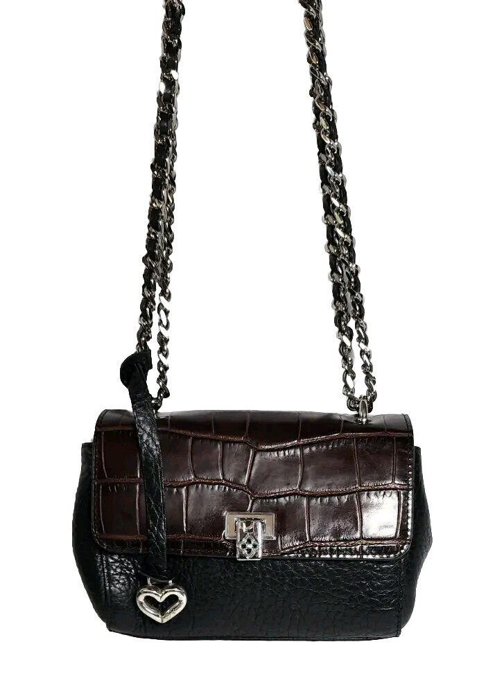 BRIGHTON TOLEDO ROZ BLACK CHOCOLATE CROCO LEATHER CROSSBODY MINI ORGANIZER $265