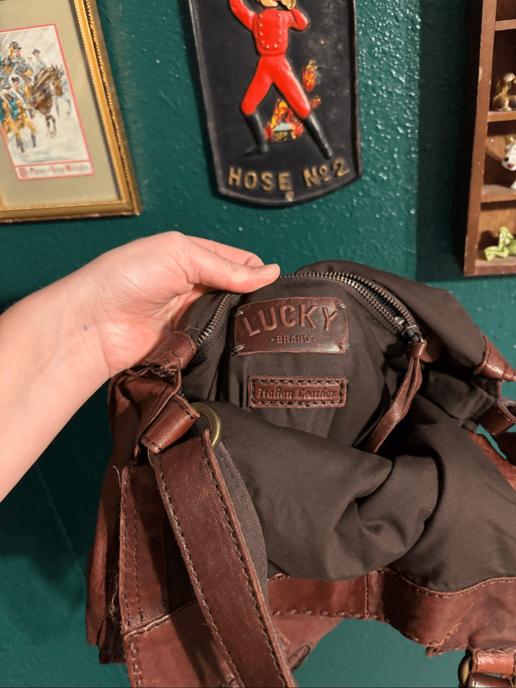 Lucky Brand Abbey Road Crossbody Messenger Bourbon Butter Soft Italian Leather