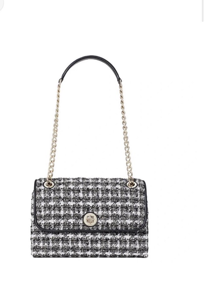 Kate Spade Natalia Tweed Small Flap Crossbody Shoulder Bag Black/White