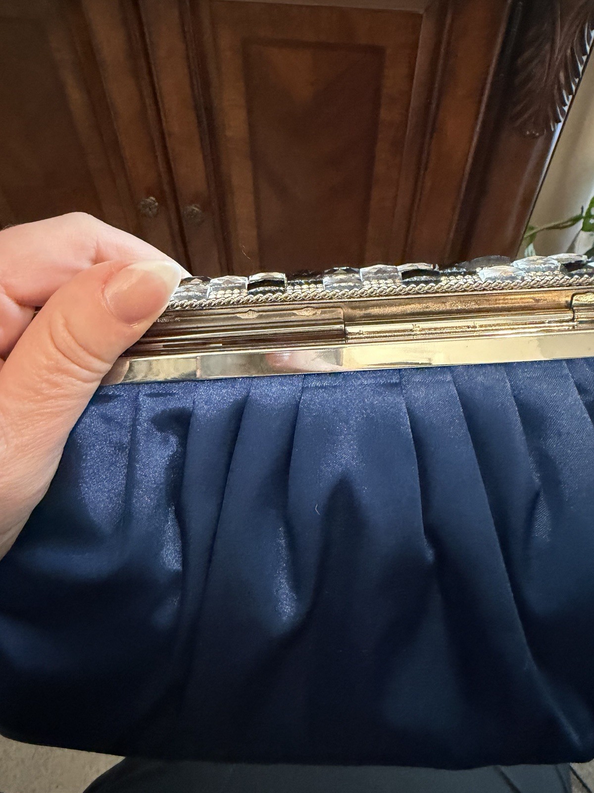 Royal Blue W/Black And Clear Rhinestones.Silver Carry Strap Clutch/evening bag