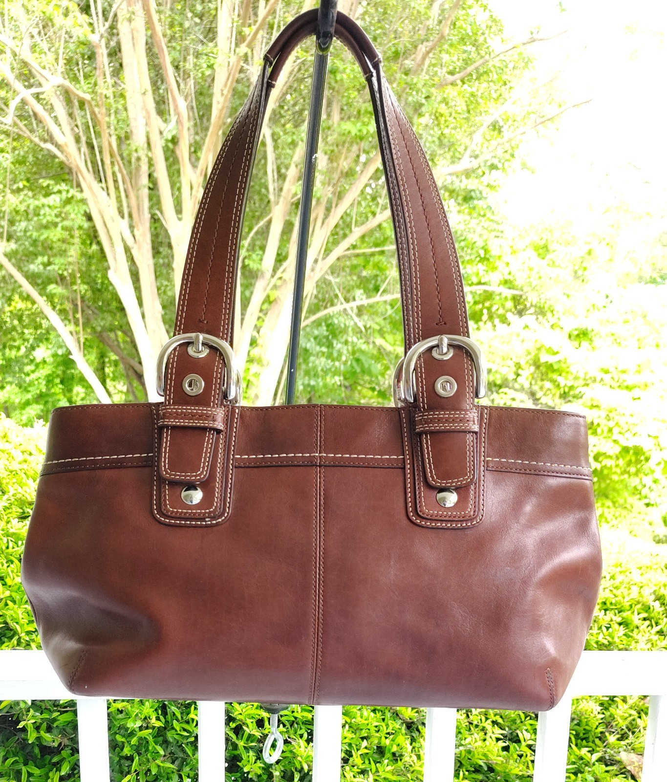Coach LARGE F13732 Vintage Tobacco Brown Pleated Leather Shoulder Bag