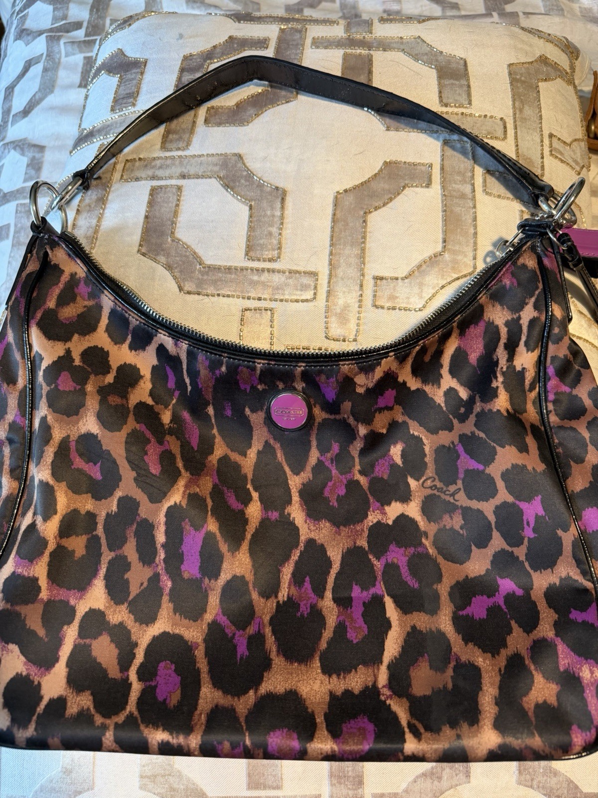 Coach Ocelot Tote Violet/Purple/Black Animal Print
