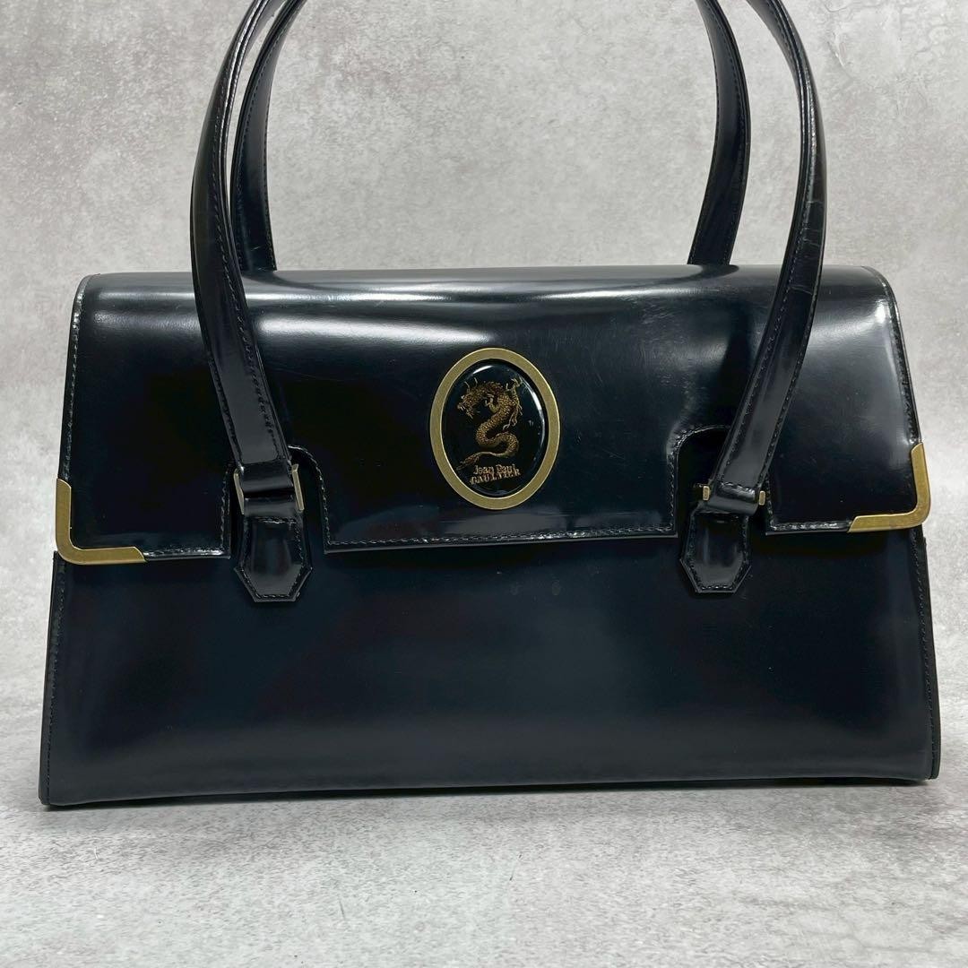 Jean Paul Gaultier Tote Bag Leather Black Dragon Cameo Womens Vintage From Japan