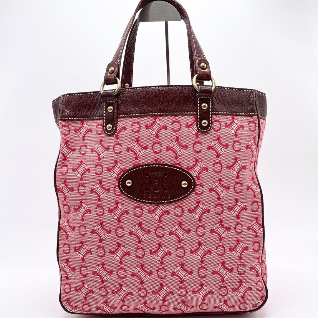 CELINE Vintage Triomphe Canvas Leather Tote Bag Brown Small 36cm x 32cm Auth