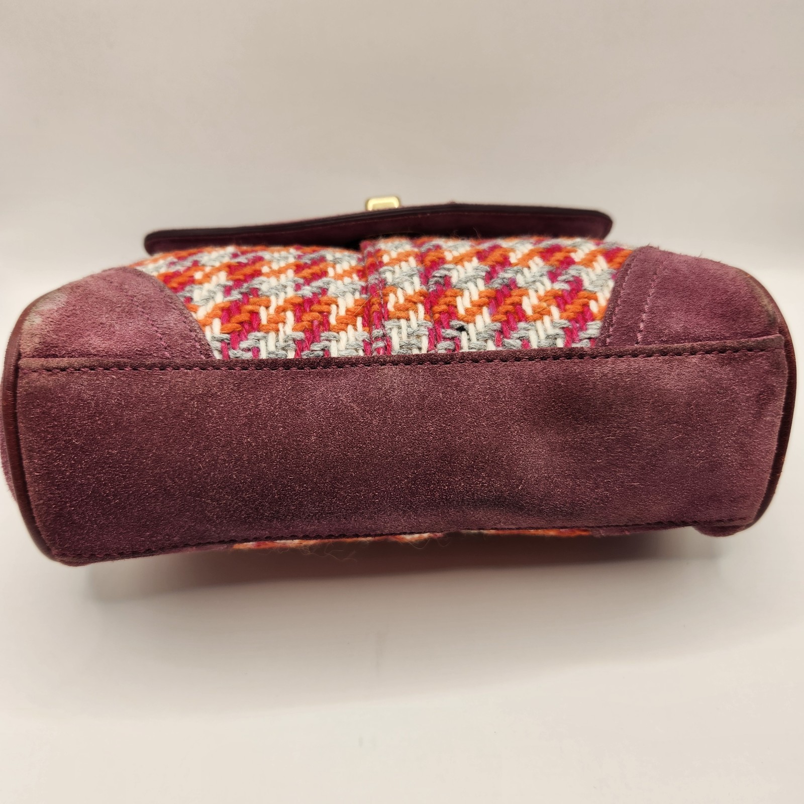 Y2K Coach Houndstooth Purple Tweed and Suede Kisslock Bag