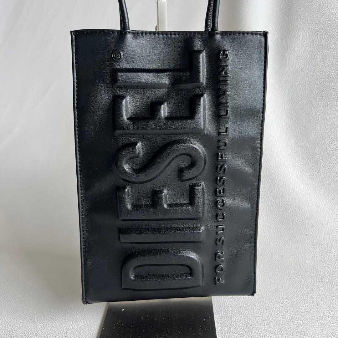 DIESEL 3D Embossed Logo Tote Bag 2Way Black Pre-owned Authentic