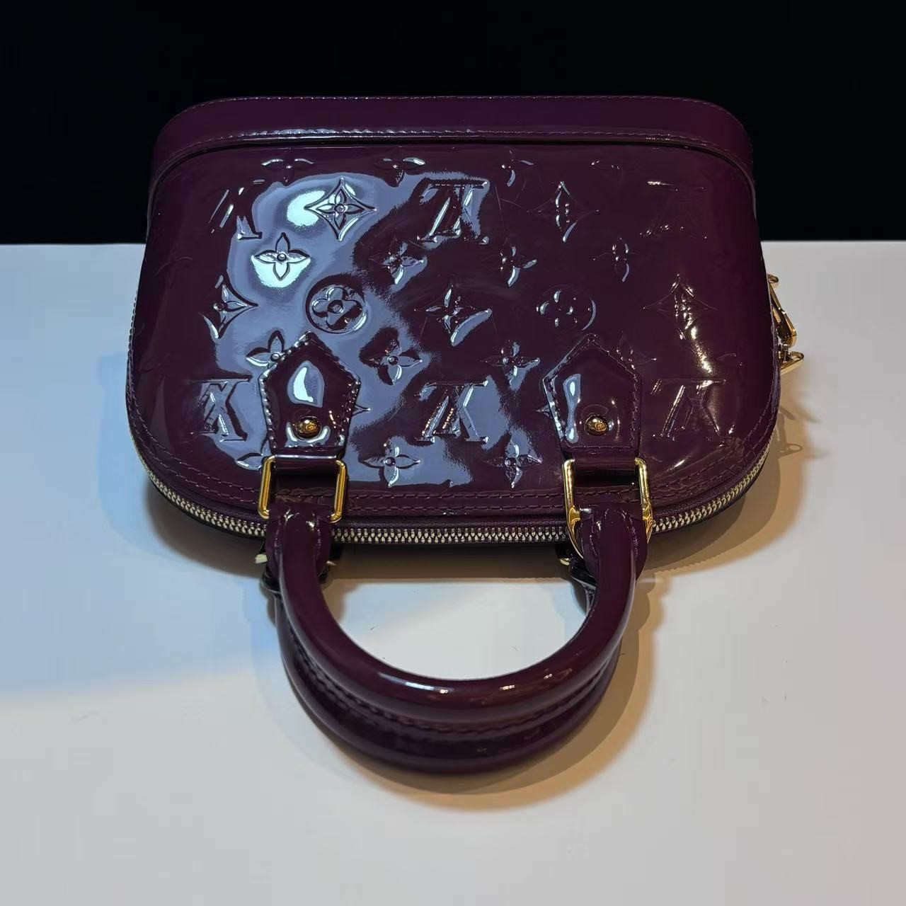 Louis Vuitton LV Monogram Vernis Patent Leather Alma BB Magenta Ombre Crossbody