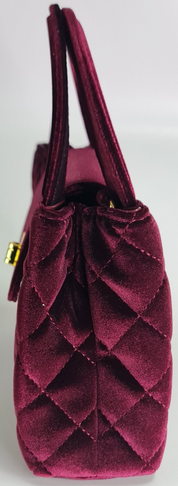 Burgundy Velvet Quilted Top Handle Crossbody Bag Gold Turn Lock Evening Purse