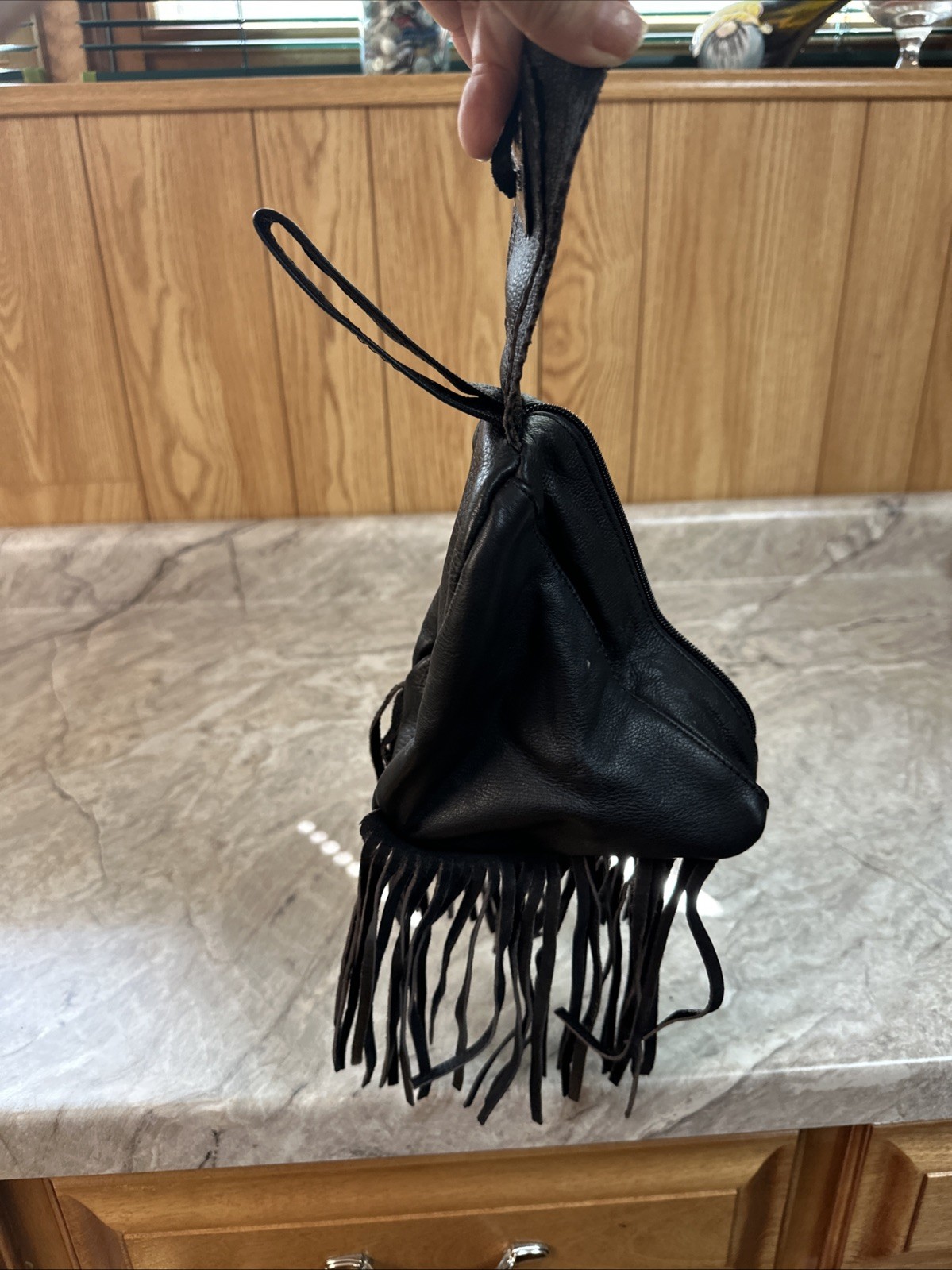 Biker Black Leather Fringe Folding Wristlet Purse Pouch Fanny Belt Loop Bag
