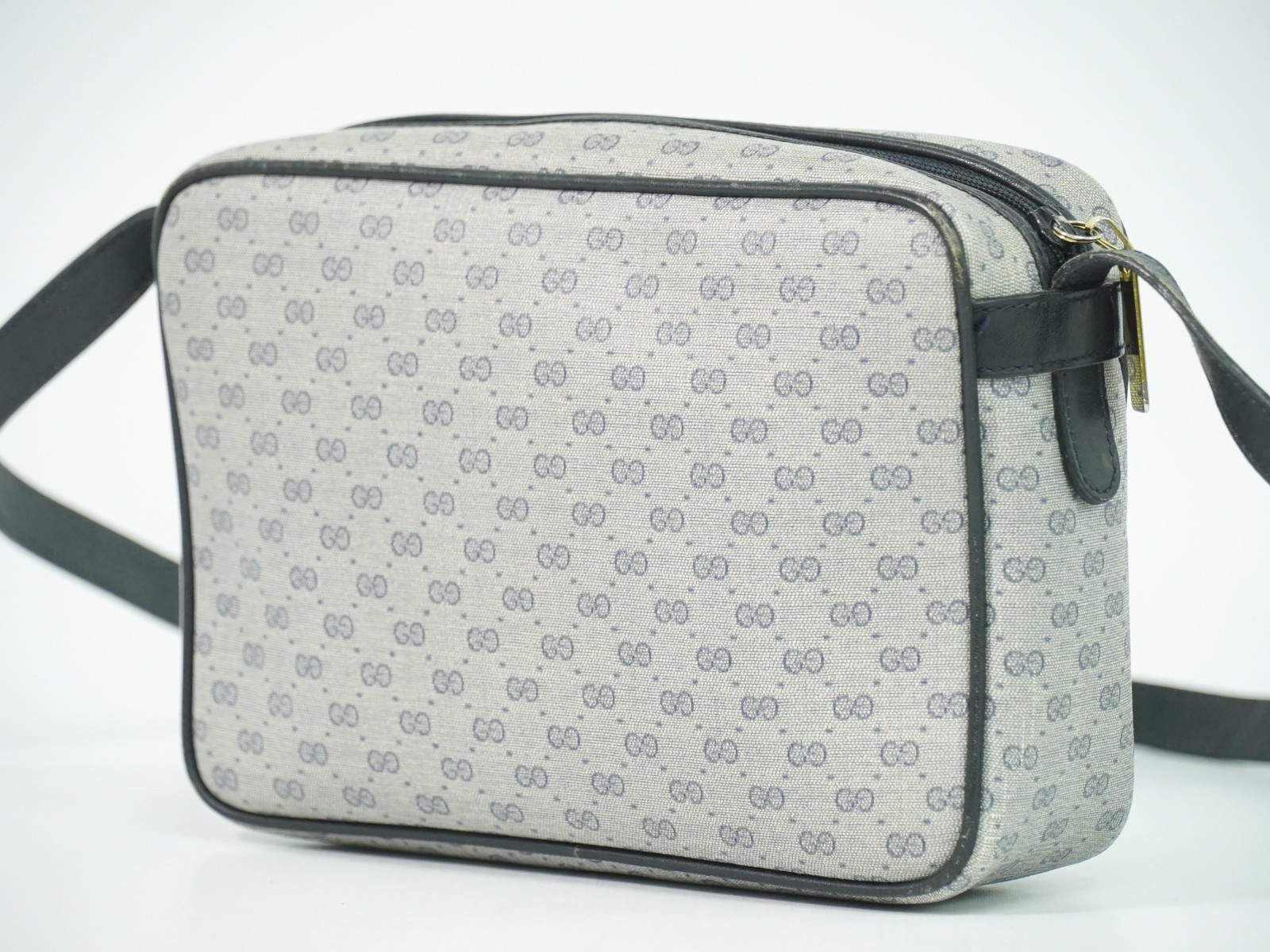 GUCCI Micro GG Canvas Shoulder Crossbody Bag Gray Navy