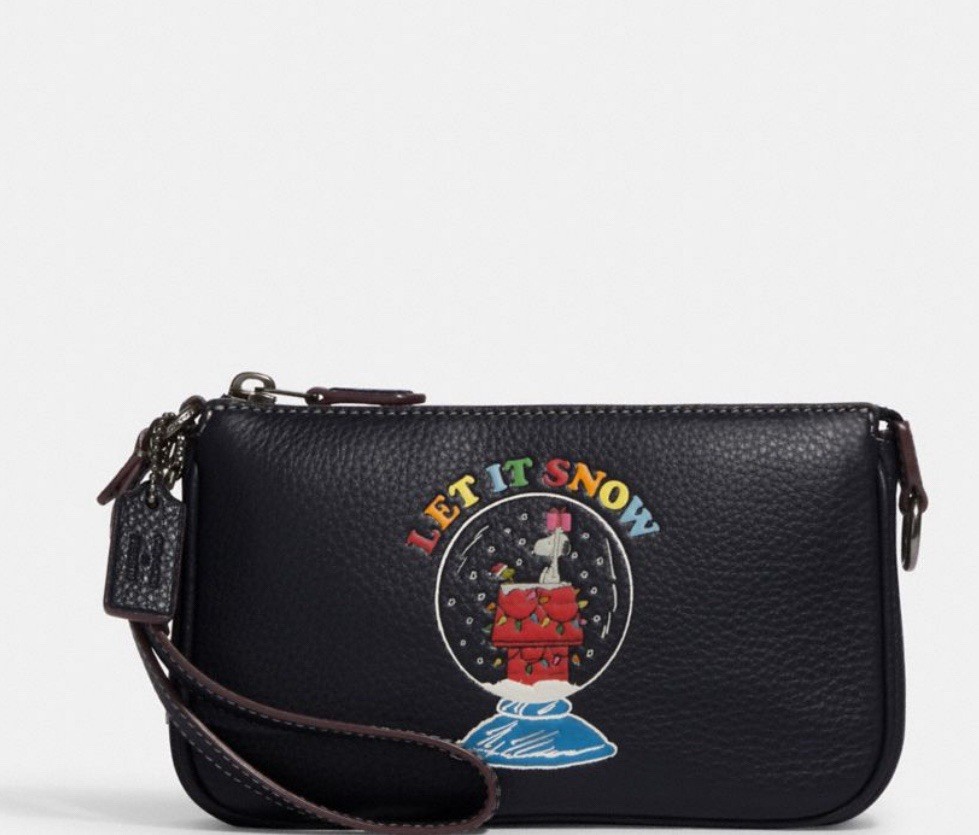 NWTCOACH X. Peanuts Nikita 19 In Canvas Leather With Snoopy Let It Snow