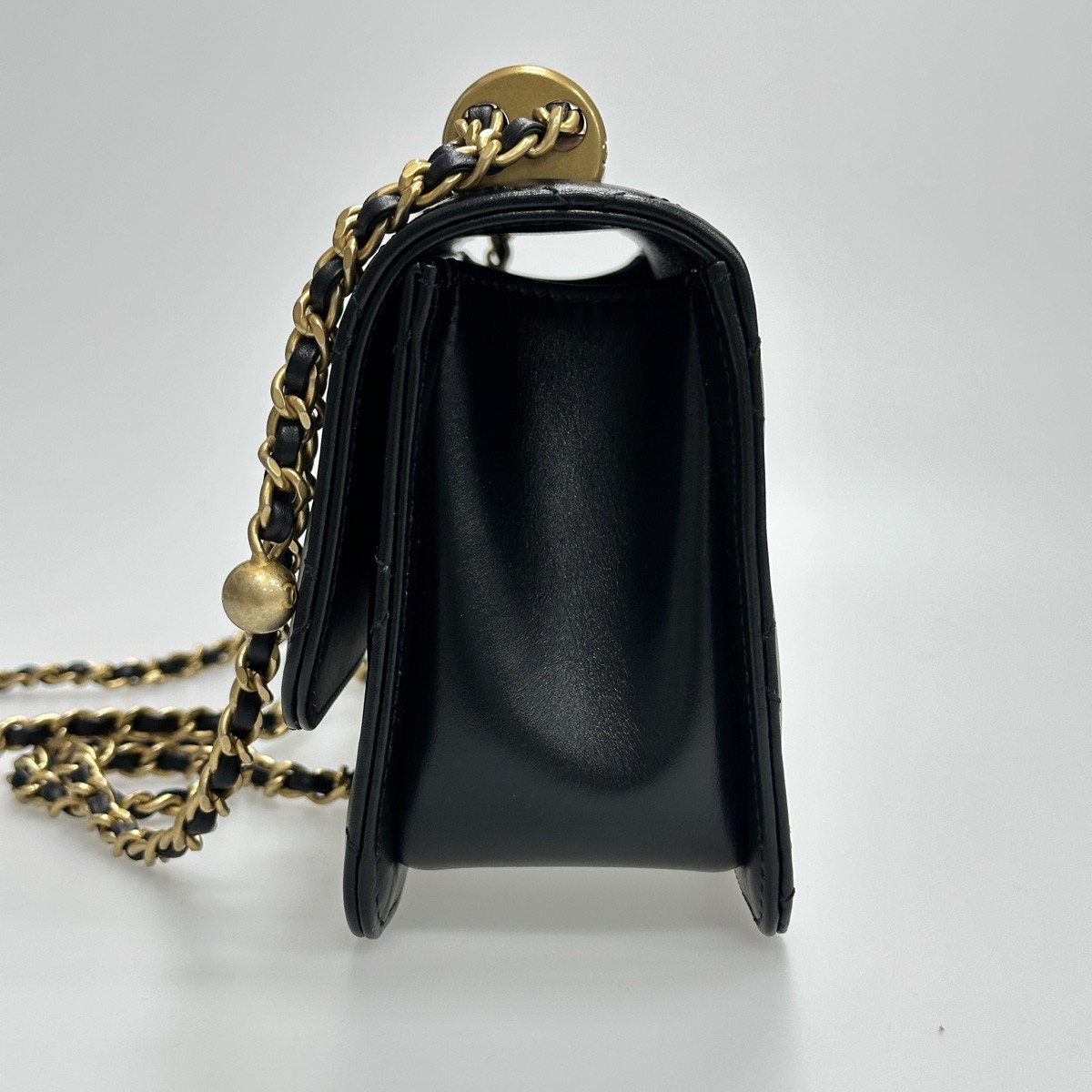 Chanel 24C Black Lambskin Classic Flap Double Gold Ball Adjustable Crossbody Bag
