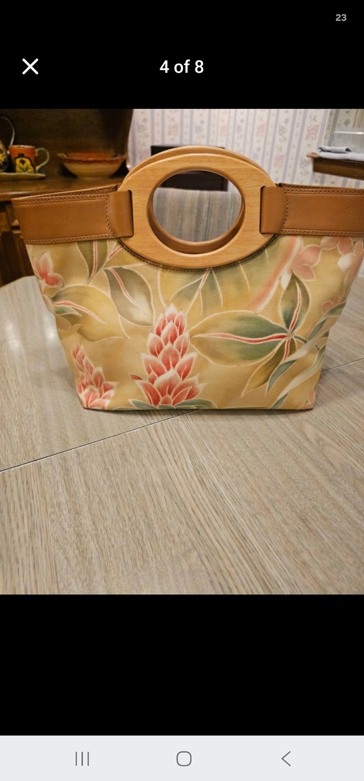 Vintage Y2K FOSSIL Bohemian-Style Tropical Floral Canvas Purse With Leather Trim