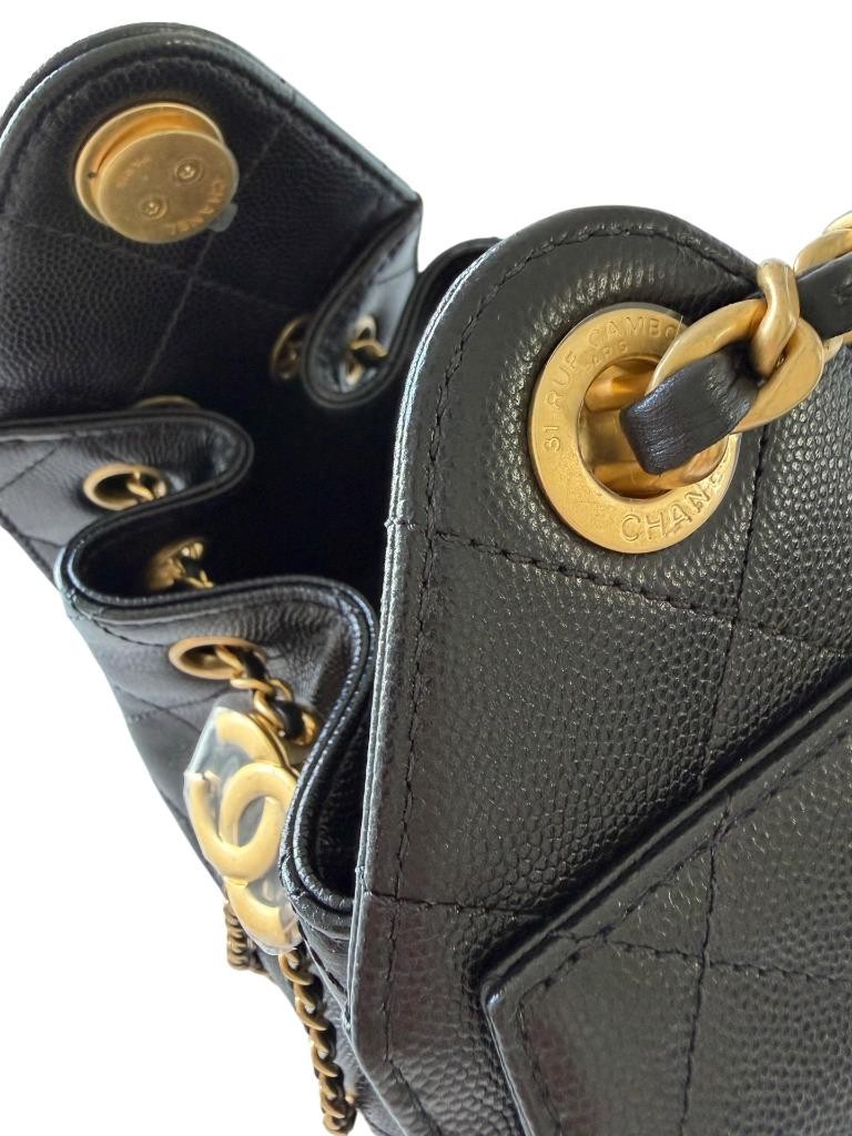 Chanel Mini 25 Hobo Bag Black Caviar Antique Gold Hardware 26S