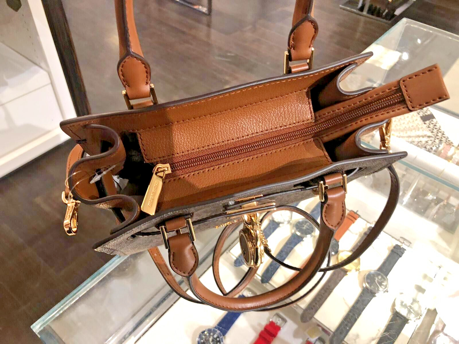 Michael Kors Hamilton Satchel Small Crossbody Messenger Leather Bag Brown Purse
