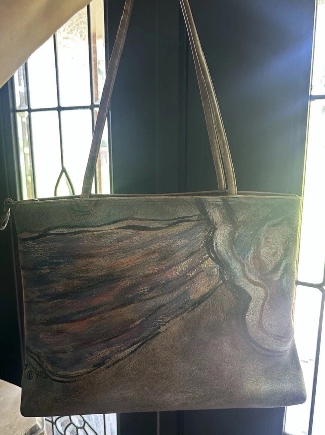 Jane Yoo VTG Leather Wearable Art Shoulder Bag Signed Hand Painted Purse Y2K