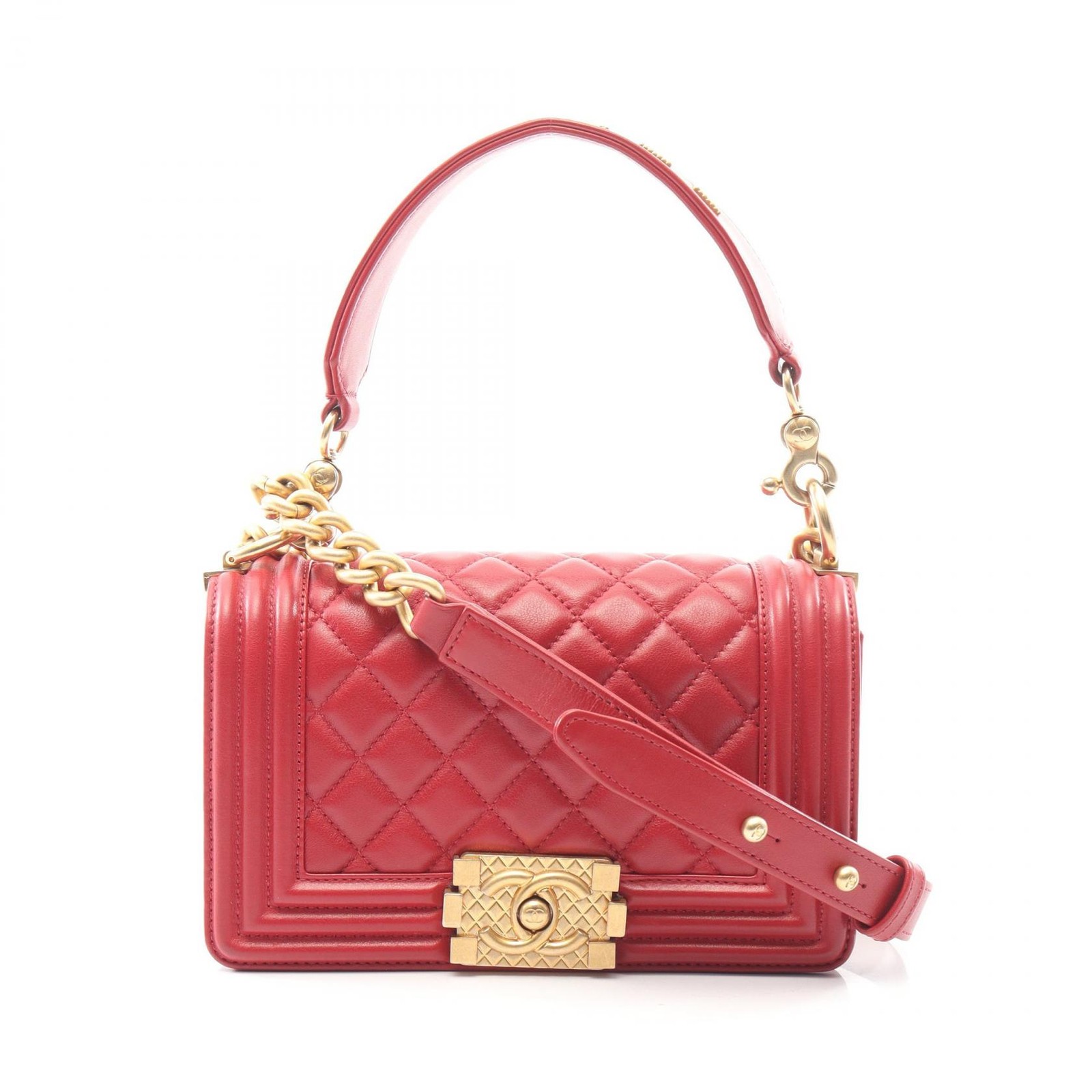 CHANEL Boy Chanel 2-Way Chain Shoulder Bag A67085 Lambskin Red GHW Used Women
